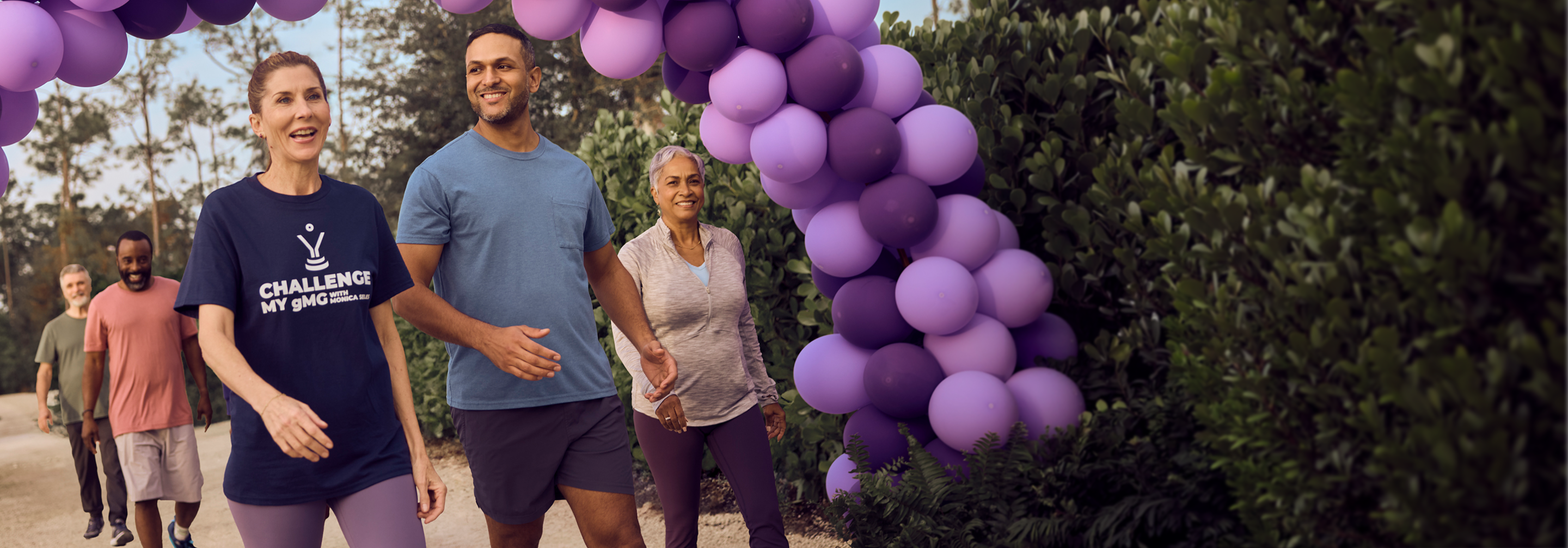 Monica Seles participates in a gMG awareness walk with members of the gMG community.