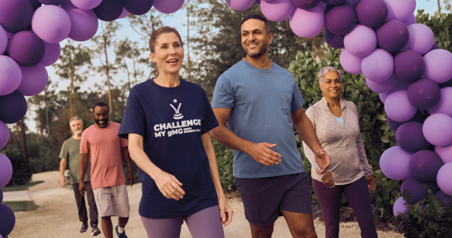Monica Seles participates in a gMG awareness walk with members of the gMG community.