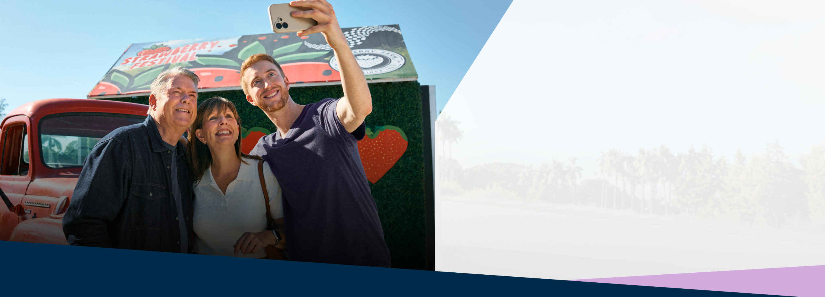Ken and his family take a selfie in front of a roadside farmstand.